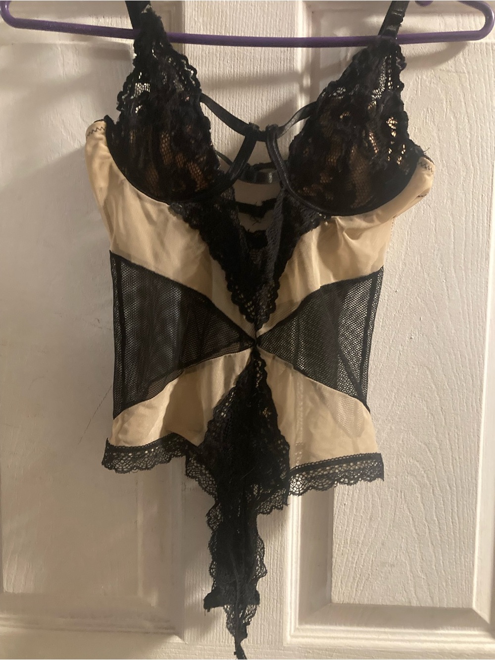 Fashion Nova Black & Cream Lace Mesh Teddy